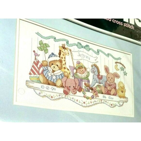Cross Stitch Kit Dimensions Toy Shelf Birth Record 3729 Counted 16x9 Vintage USA - Picture 7 of 7